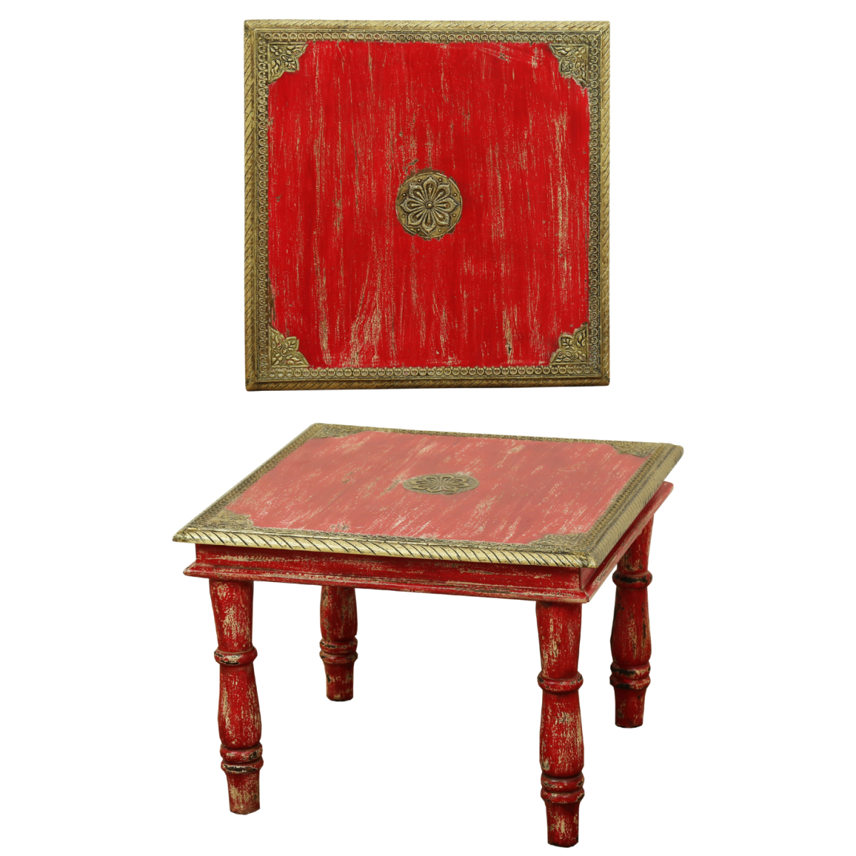 Couchtisch Anjay Rot 55x55cm | Handgefertigter Holztisch Vin