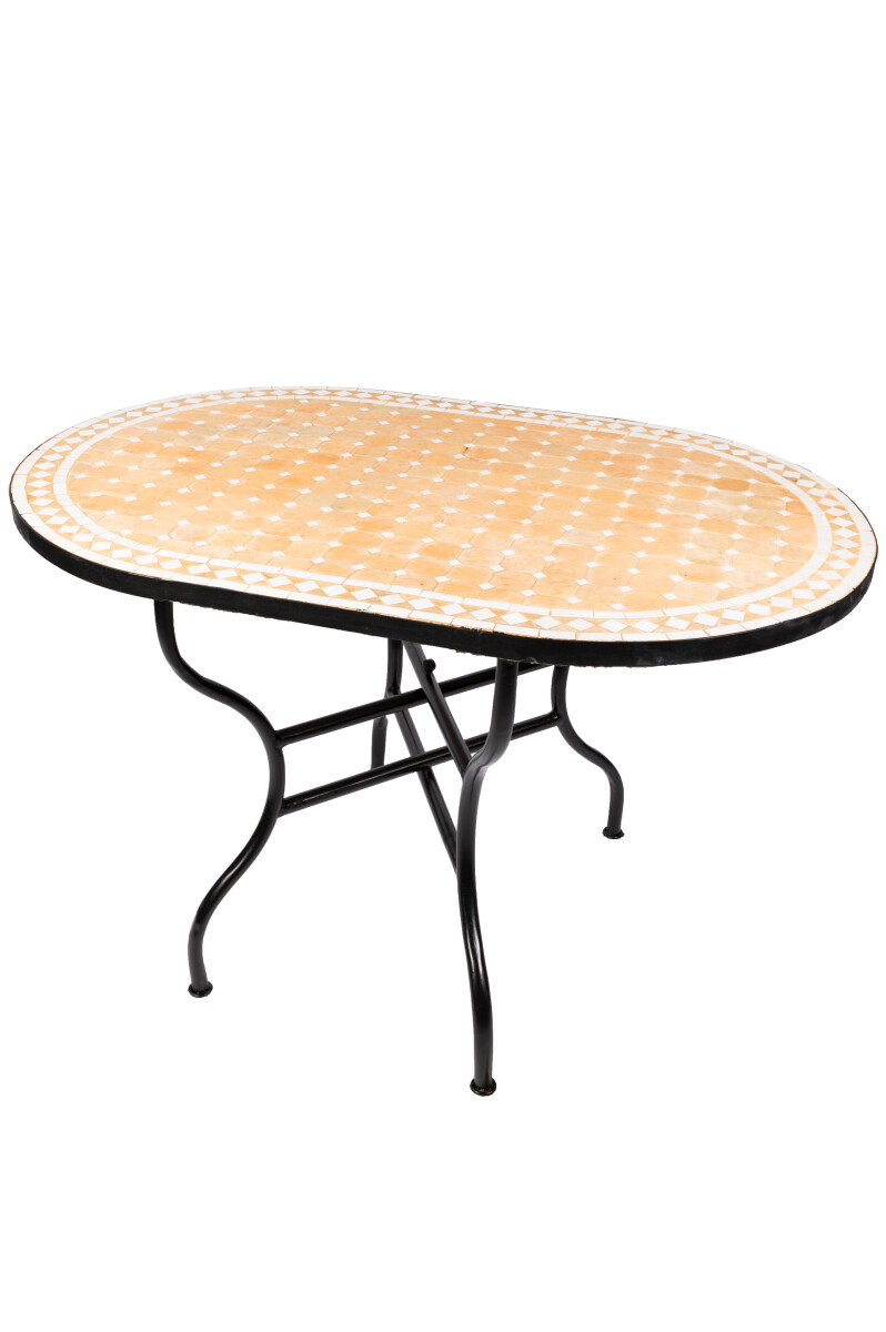 Table en mosaïque marocaine Marrakech, beige et blanc, 