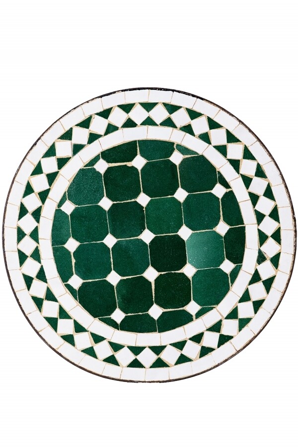 Arabische Mosaikplatte Marrakesch Gruen Weiss - Rund 40cm