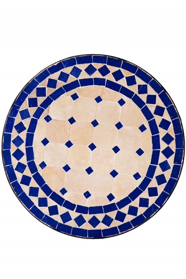 Marokko Mosaikplatte Marrakesch Natur Blau - Rund 40cm