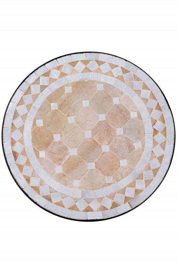 Mosaikplatte mediterran Marrakesch Natur Weiss - Rund 40cm