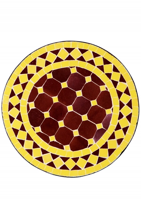 Orientalische Mosaikplatte Marrakesch Bordaux Gelb - Rund 40
