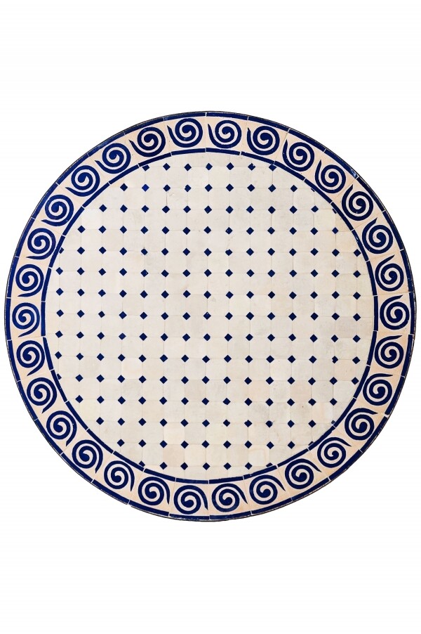Marokkanische Gartentischplatte Spirale - Natur/ Blau - 100c