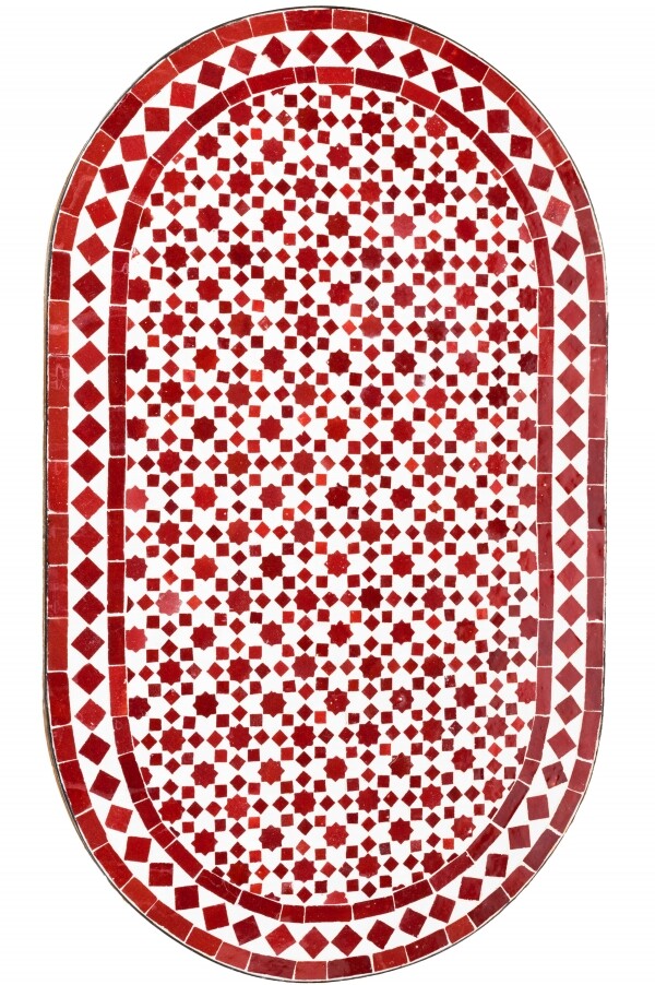 Marokkanische Mosaikplatte Albaicin Weiss / Bordeaux oval 10