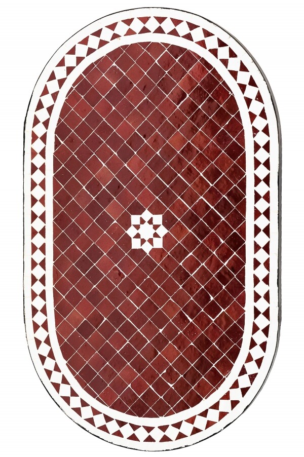 Marokkanische Mosaikplatte Bilbao Bordeaux / Weiß oval