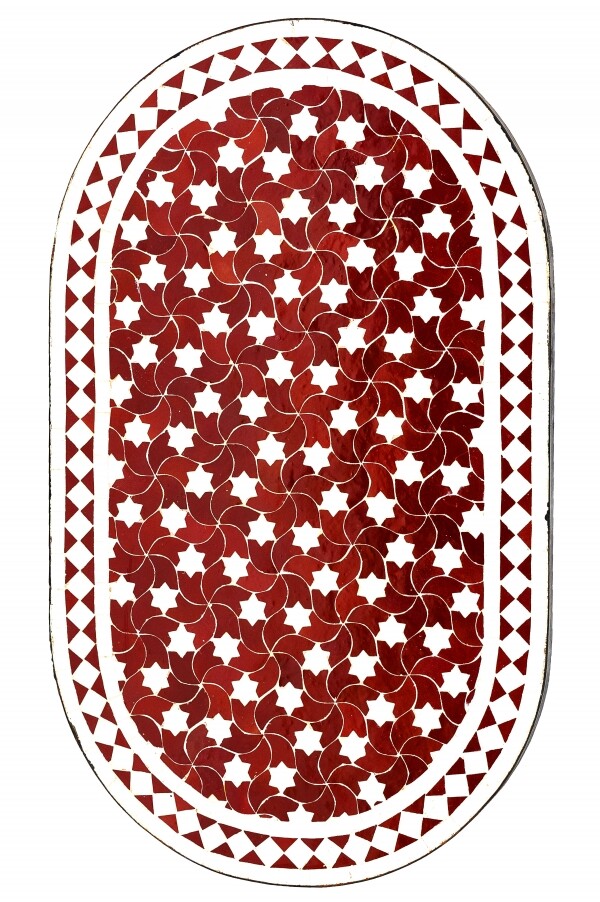 Marokkanische Mosaikplatte Estrella Bordeaux / Weiss oval 10