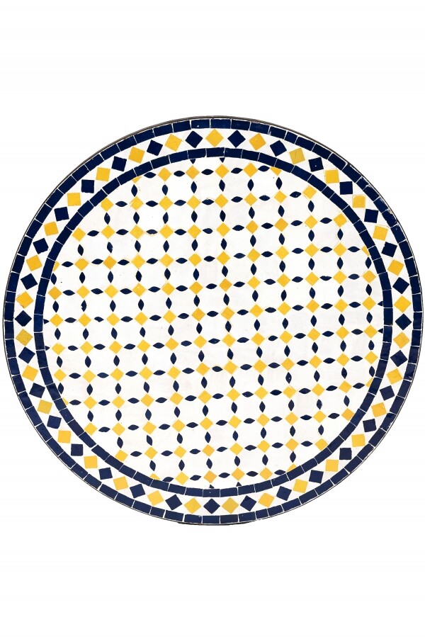 Marokkanische Mosaikplatte Giralda Weiss Gelb Blau ø 