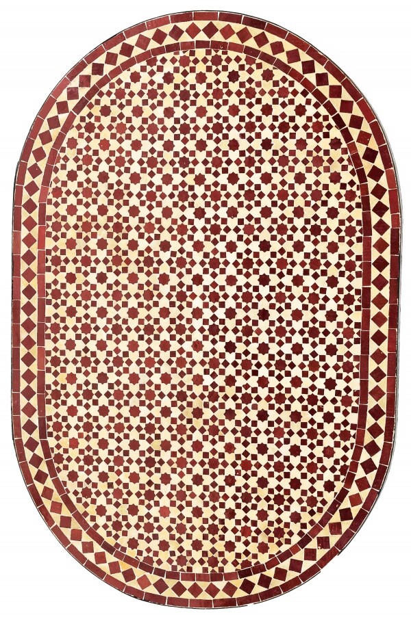 Marokkanische Mosaikplatte Albaicin Beige / Bordeaux oval 12