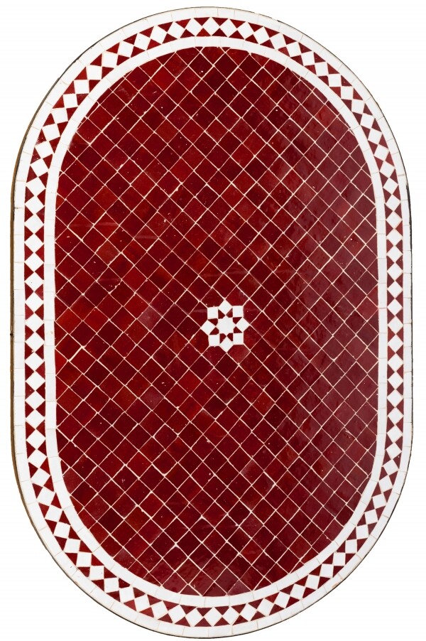 Marokkanische Mosaikplatte Bilbao Bordeaux Weiss oval 120x80