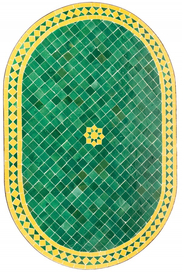 Marokkanische Mosaikplatte Bilbao Grün Gelb oval 120x80