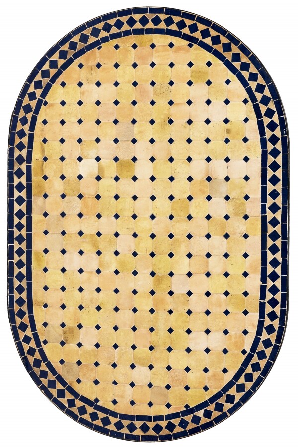 Marokkanische Mosaikplatte Marrakesch Beige / Blau oval 120x