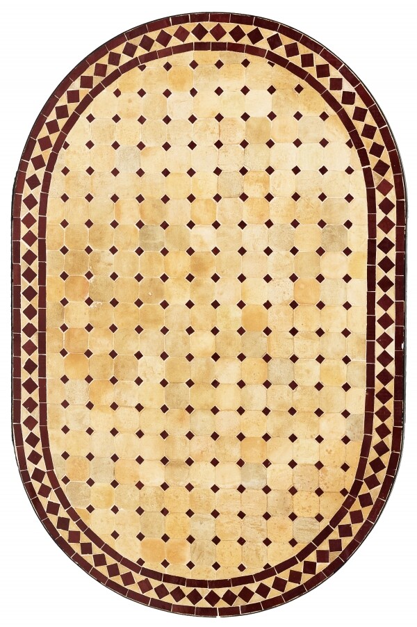 Marokkanische Mosaikplatte Marrakesch Beige / Bordeaux oval 