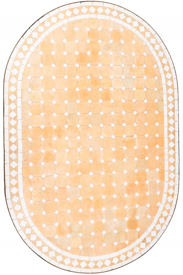 Marokkanische Mosaikplatte Marrakesch Beige / Weiss oval 120